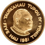 5 Hau - Taufa’ahau Tupou IV Royal Wedding obverse image