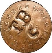2¼ Pence TBO Countermark on French Guiana 2 Sous obverse image