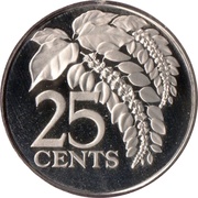 25 Cents Non-Magnetic, Trinidad and Tobago, 1976-2017 reverse image