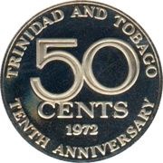 50 Cents - Elizabeth II Independence, Trinidad and Tobago, 1972 reverse image