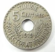 5 Centimes - Muhammad V, Tunisia, 1918-1920 reverse image