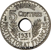 5 Centimes - Ahmad II Essai, Tunisia, 1931 reverse image
