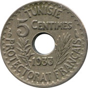 5 Centimes - Ahmad II, Tunisia, 1931-1938 reverse image
