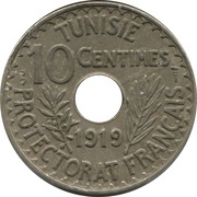 10 Centimes - Muhammad V, Tunisia, 1918-1920 reverse image