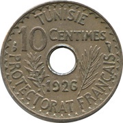 10 Centimes - Muhammad VI, Tunisia, 1926 reverse image