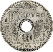 10 Centimes - Ahmad II Essai, Tunisia, 1931 reverse image