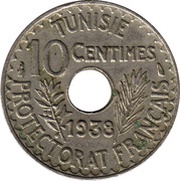10 Centimes - Ahmad II, Tunisia, 1931-1938 reverse image