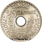 25 Centimes - Muhammad V Essai, Tunisia, 1918 reverse image