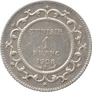 1 Franc - Muhammad VI, Tunisia, 1928 reverse image