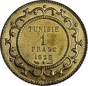 1 Franc - Muhammad VI Essai, Tunisia, 1928 reverse image