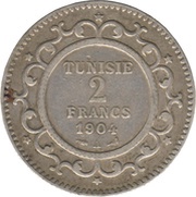 2 Francs - Muhammad IV, Tunisia, 1903-1906 reverse image