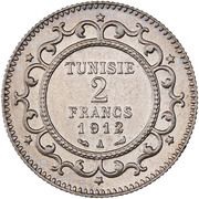 2 Francs - Muhammad V, Tunisia, 1907-1921 reverse image