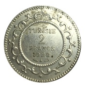 2 Francs - Muhammad VI, Tunisia, 1928 reverse image