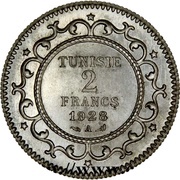 2 Francs - Muhammad VI Essai, Tunisia, 1928 reverse image