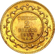 2 Francs - Muhammad VI Essai, Tunisia, 1928 reverse image