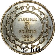5 Francs - Ahmad II Essai, Tunisia, 1934 reverse image