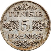 5 Francs - Ahmad II, Tunisia, 1935-1936 reverse image