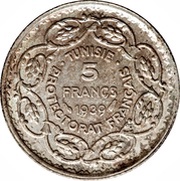 5 Francs - Ahmad II, Tunisia, 1939 reverse image