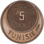 5 Francs - Muhammad VIII Essai, Tunisia, 1954 reverse image