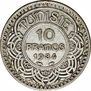 10 Francs - Ahmad II, Tunisia, 1930-1934 reverse image