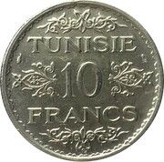10 Francs - Ahmad II, Tunisia, 1935-1939 reverse image