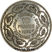 10 Francs - Ahmad II Essai, Tunisia, 1939 reverse image