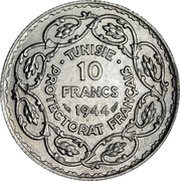 10 Francs - Muhammad VIII, Tunisia, 1943-1944 reverse image