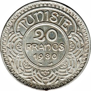 20 Francs - Ahmad II, Tunisia, 1930-1934 reverse image