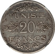 20 Francs - Ahmad II Essai, Tunisia, 1935 reverse image