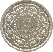 20 Francs - Muhammad VIII, Tunisia, 1943-1944 reverse image
