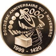 50 Dinars 1987 Coup d'état 12th Anniversary; French legend, Tunisia, 1999 reverse image