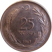 25 Kuruş, Turkey, 1959-1978 reverse image
