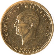 250 Kuruş Gold Bullion Coinage, Turkey, 1943-1966 reverse image