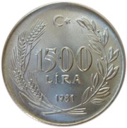 1500 Lira FAO, Turkey, 1981-1982 reverse image