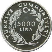 5000 Lira 1984 Summer Olympics Games obverse image