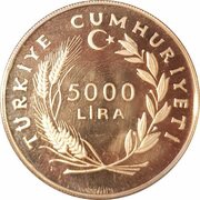 5000 Lira Turgut Reis obverse image