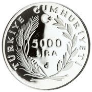5000 Lira World Youth Year obverse image