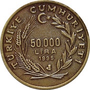 50 000 Lira Swimming sea turtle obverse image