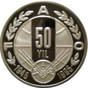 50 000 Lira FAO 50th anniversary, Turkey, 1995 reverse image