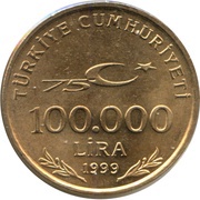 100 000 Lira Anniversary of Republic obverse image