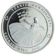 7 500 000 Lira Mevlana Celaleddin obverse image