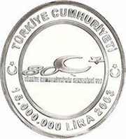 15 000 000 Lira 80 years of Republic of Turkey obverse image