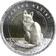 1 Lira Turkish Angora Cat, Turkey, 2015 reverse image