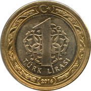 1 Lira In memory of 15th July martyrs and veterans, Turkey, 2016 reverse image