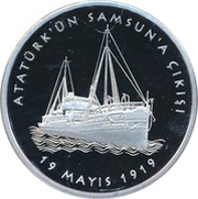 20 Lira 100th anniversary of Ataturk's departure to Samsun, Turkey, 2019 reverse image