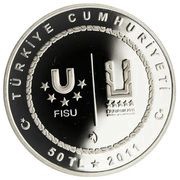 50 Lira Winter Universiade: Hockey obverse image