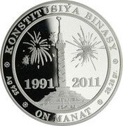 10 Manat Monument of the Constitution, Turkmenistan, 2011 reverse image