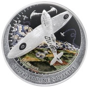 1 Dollar - Elizabeth II Spitfire; coloured, Tuvalu, 2005 reverse image