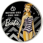 1 Dollar - Elizabeth II 60th Anniversary of Barbie™, Tuvalu, 2019 reverse image