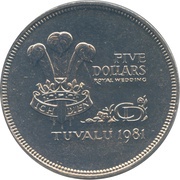 5 Dollars - Elizabeth II Royal Wedding, Tuvalu, 1981 reverse image